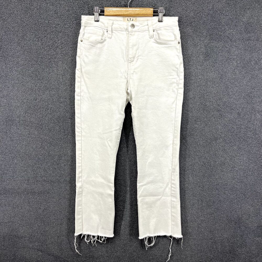 LTJ Denim Jeans Womens 26 White Sicily raw hem skinny 28" x 24" Stretch made USA